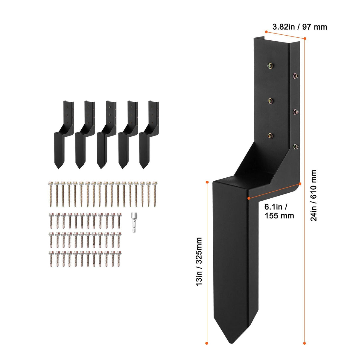 Fence Post Anchor Repair Kit, 6 Pack Inner Diameter 3.5 x3.5 Inches Heavy Duty Steel Fence Post Support Stakes, Anchor Ground Spike for Repair Tilted, Broken Wood Fence Post, Enveloping