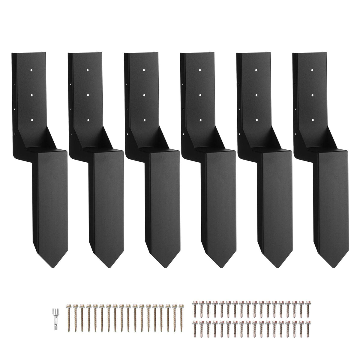 Fence Post Anchor Repair Kit, 6 Pack Inner Diameter 3.5 x3.5 Inches Heavy Duty Steel Fence Post Support Stakes, Anchor Ground Spike for Repair Tilted, Broken Wood Fence Post, Enveloping