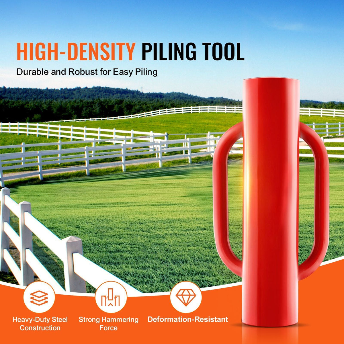 Fence Post Driver with Handles, 2.7 in Inner Diameter T Post Pole Pounder, 14LB Heavy Duty Carbon Steel Hand Post Rammer, Farm Fencing Hole Digger for U Channel, Sign Pole, Wooden Post, Red