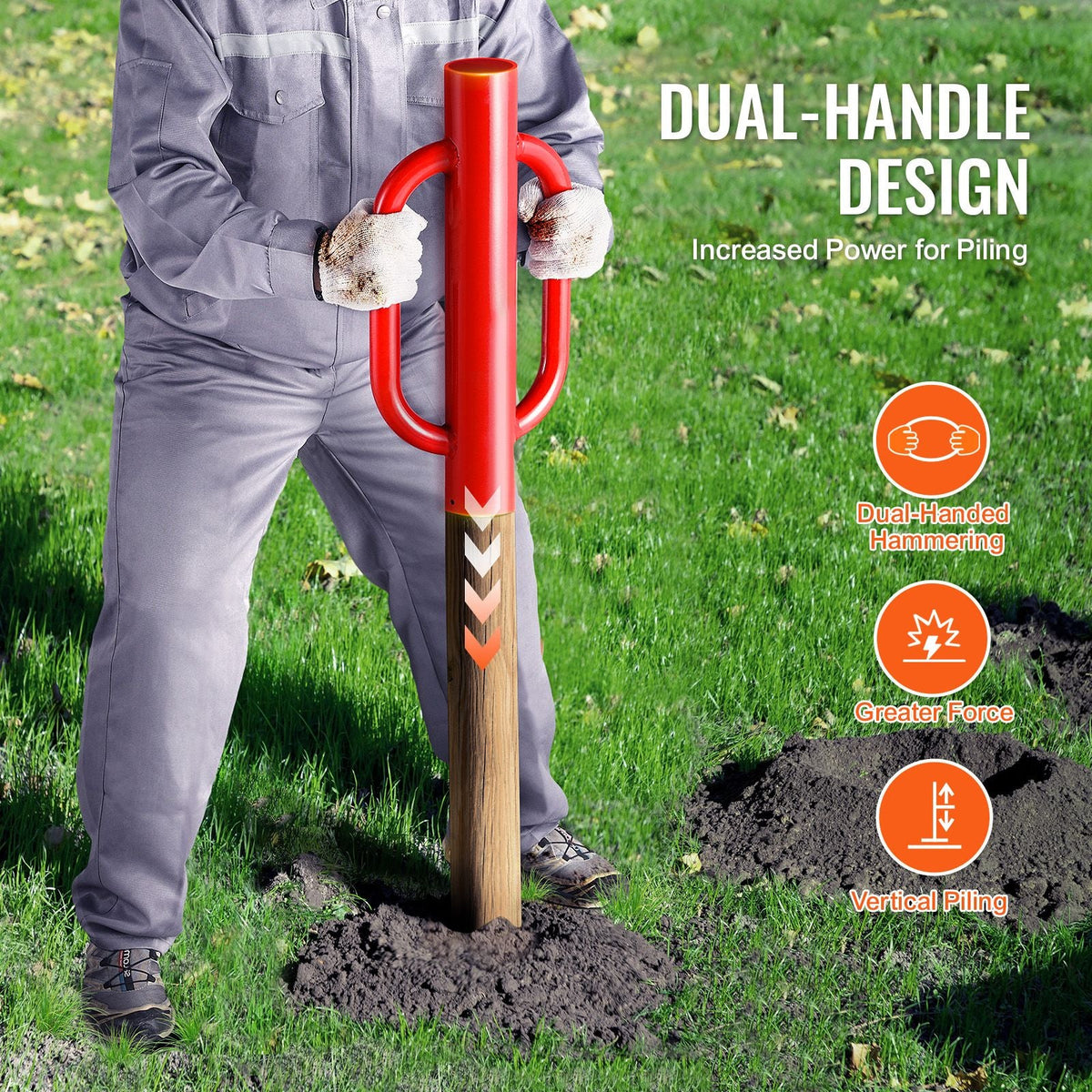 Fence Post Driver with Handles, 4.11 in Inner Diameter T Post Pole Pounder, 22LB Heavy Duty Carbon Steel Hand Post Rammer, Farm Fencing Hole Digger for U Channel, Sign Pole, Wooden Post, Red