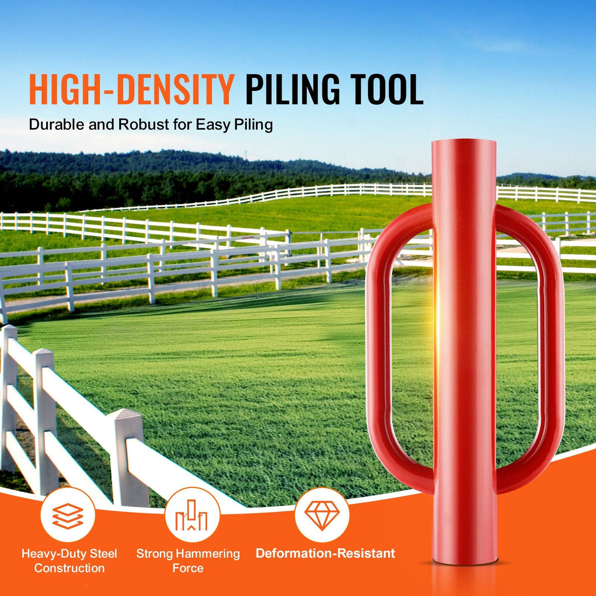 Fence Post Driver with Handles, 4.11 in Inner Diameter T Post Pole Pounder, 22LB Heavy Duty Carbon Steel Hand Post Rammer, Farm Fencing Hole Digger for U Channel, Sign Pole, Wooden Post, Red