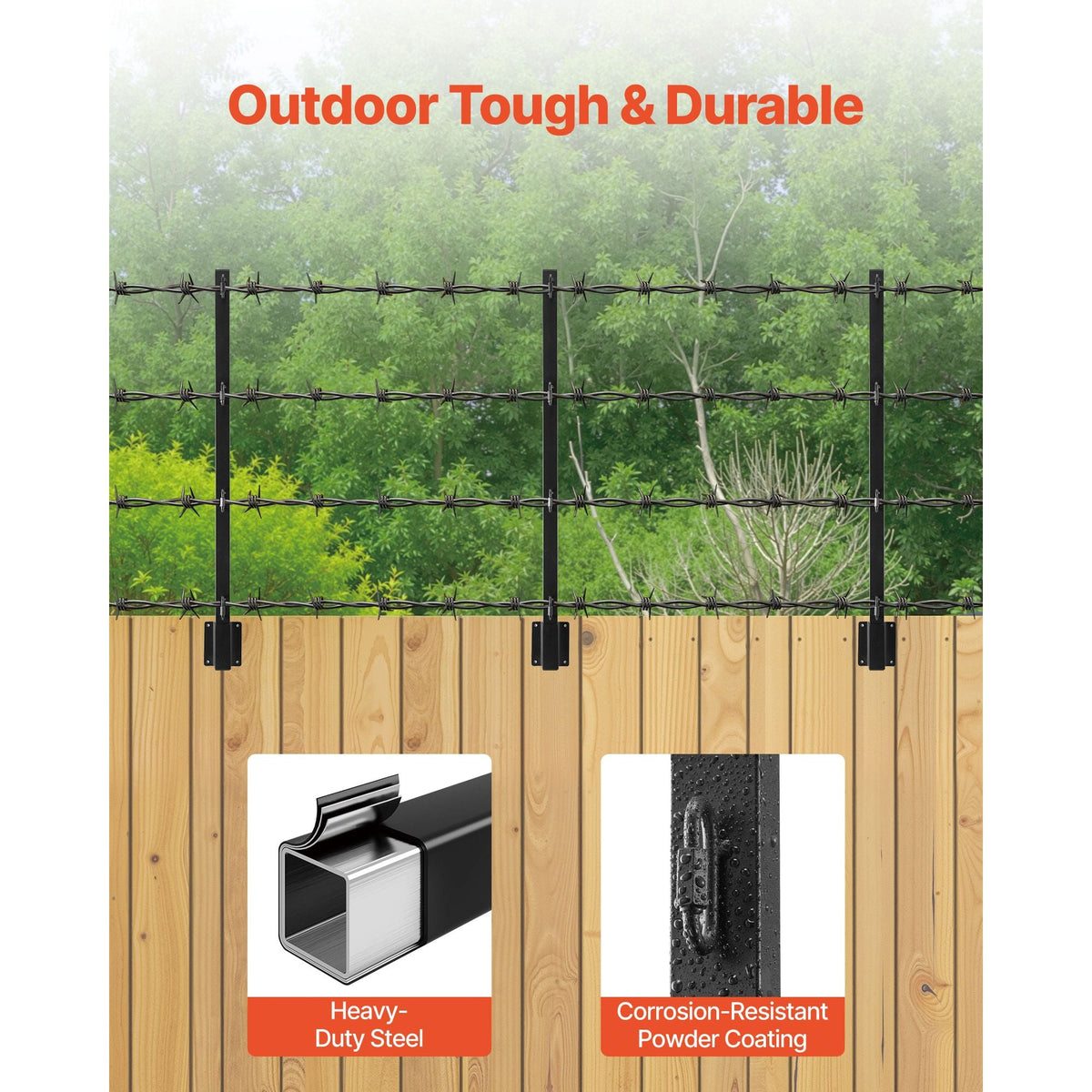 Fence Post Extender, 12 Packs 32.1 in Barbed Wire Arm, Sturdy Steel Fence Height Extender, Flat or Surface Mounted Barbed Wire Extension Arms, Protect Privacy and Prevent Pets Jumping Off