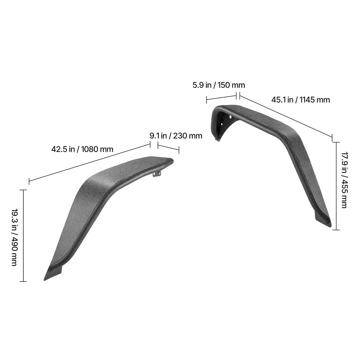 Fender Flare, Front & Rear Jeep Fender Flares Compatible with 2007-2018 Jeep JK/JKU 2/4 Doors, Fine-Textured Black Paintable Off-Road Steel Liner Set, Fenders for Jeep JK, Rust-Resistant Coating