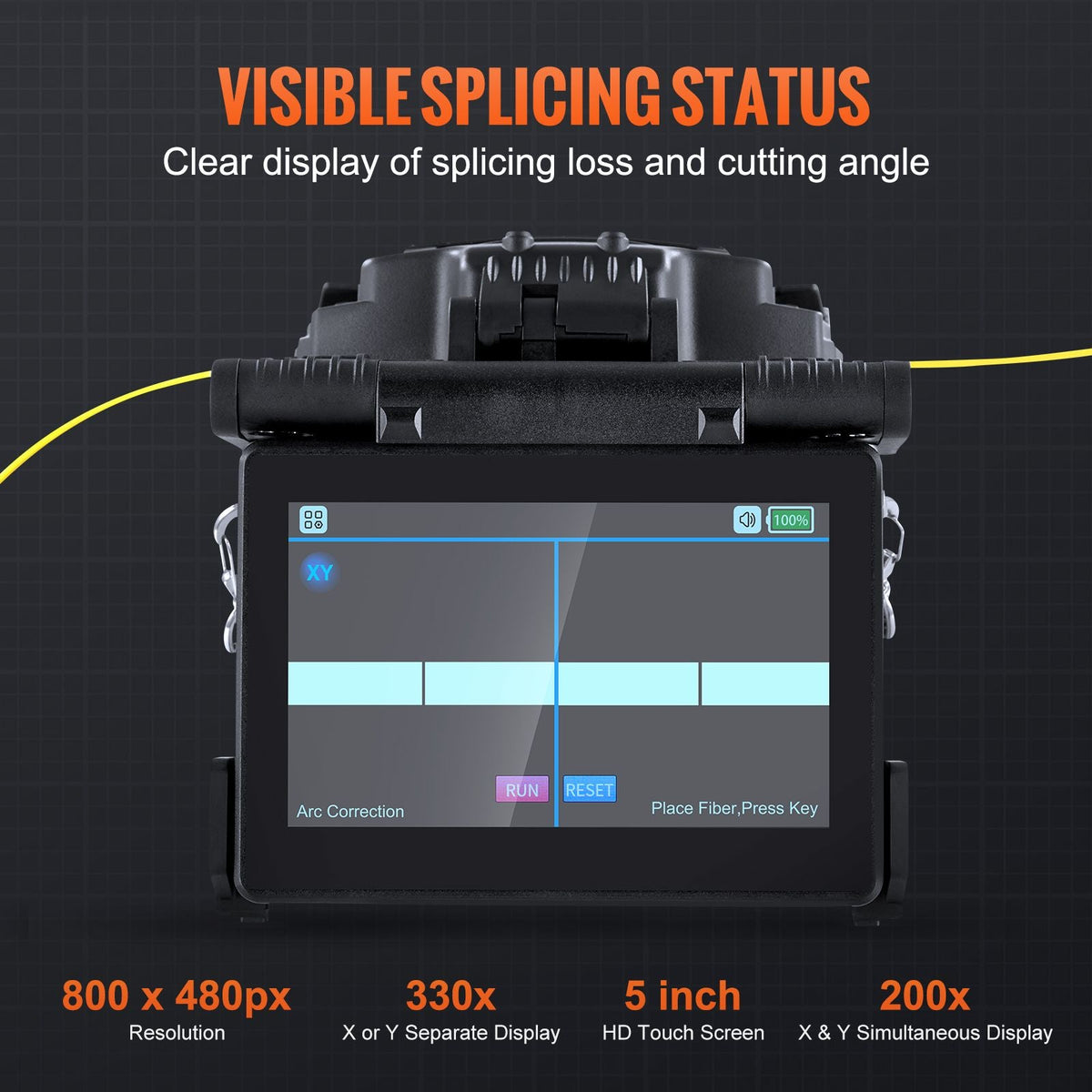 Fiber Fusion Splicer 6 Motors, Core Alignment Fiber Optic Splicer 6s Splicing & 13s Heating, Fiber Splicer Machine with 5" Touch Screen, 3 in 1 Fiber Holder, 7800mAh Battery for SM MM DS NZDS