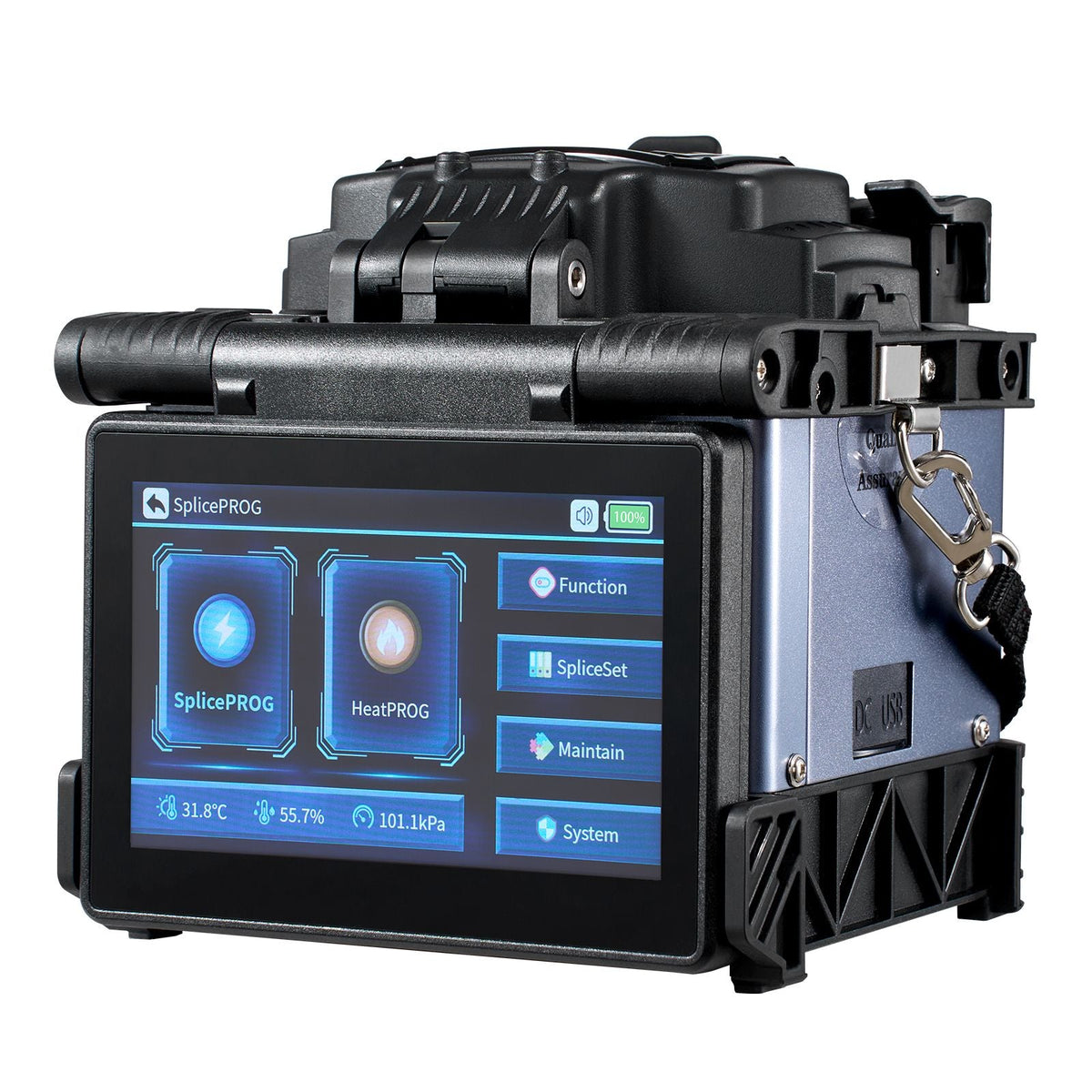 Fiber Fusion Splicer 6 Motors, Core Alignment Fiber Optic Splicer 6s Splicing & 13s Heating, Fiber Splicer Machine with 5" Touch Screen, 3 in 1 Fiber Holder, 7800mAh Battery for SM MM DS NZDS