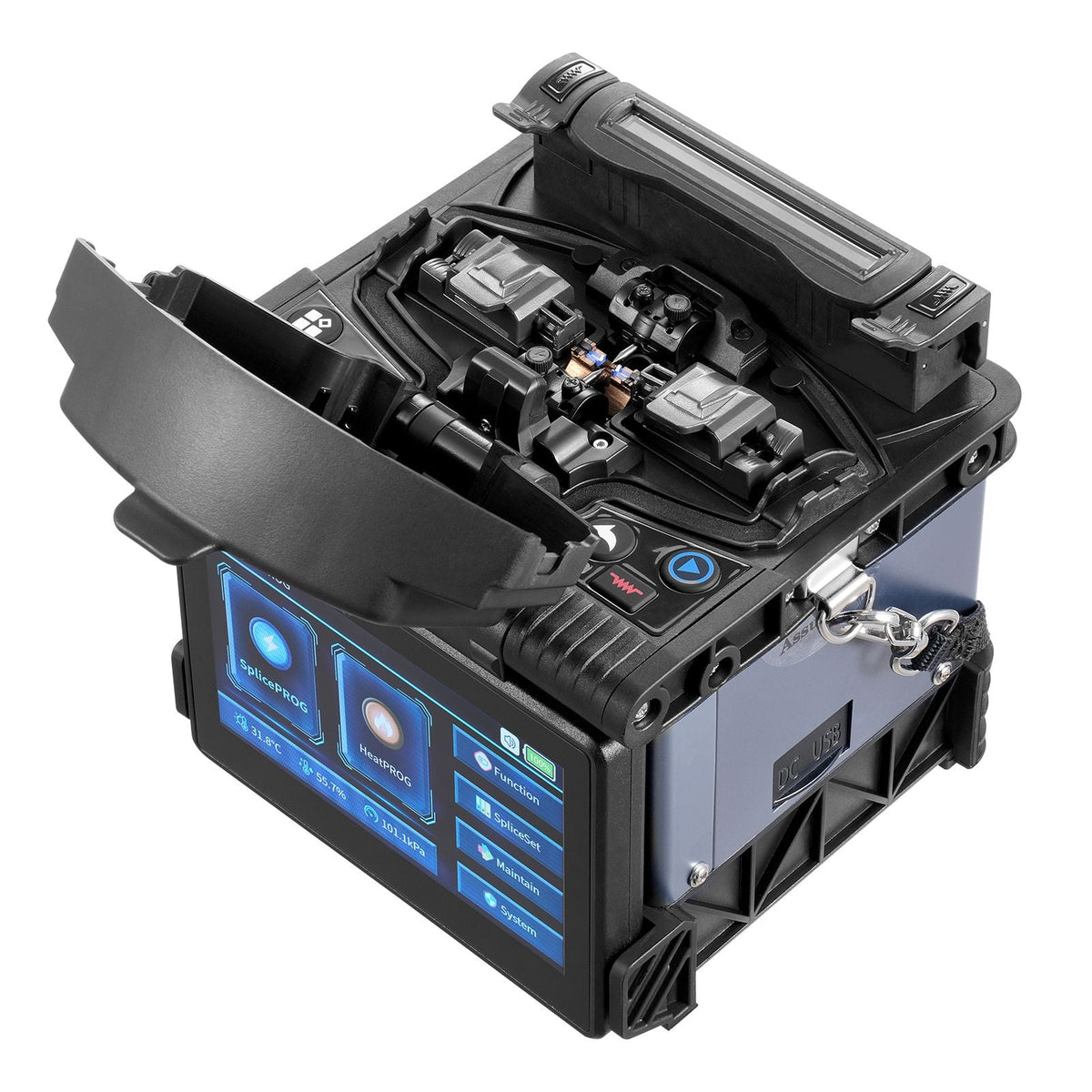 Fiber Fusion Splicer 6 Motors, Core Alignment Fiber Optic Splicer 6s Splicing & 13s Heating, Fiber Splicer Machine with 5" Touch Screen, 3 in 1 Fiber Holder, 7800mAh Battery for SM MM DS NZDS