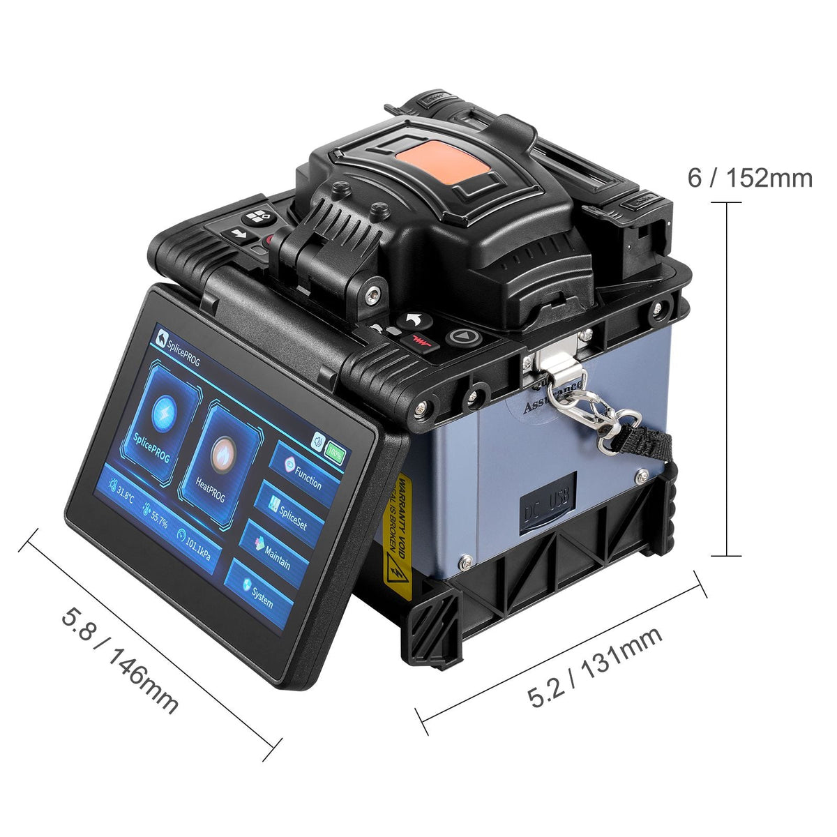 Fiber Fusion Splicer 6 Motors, Core Alignment Fiber Optic Splicer 6s Splicing & 13s Heating, Fiber Splicer Machine with 5" Touch Screen, 3 in 1 Fiber Holder, 7800mAh Battery for SM MM DS NZDS