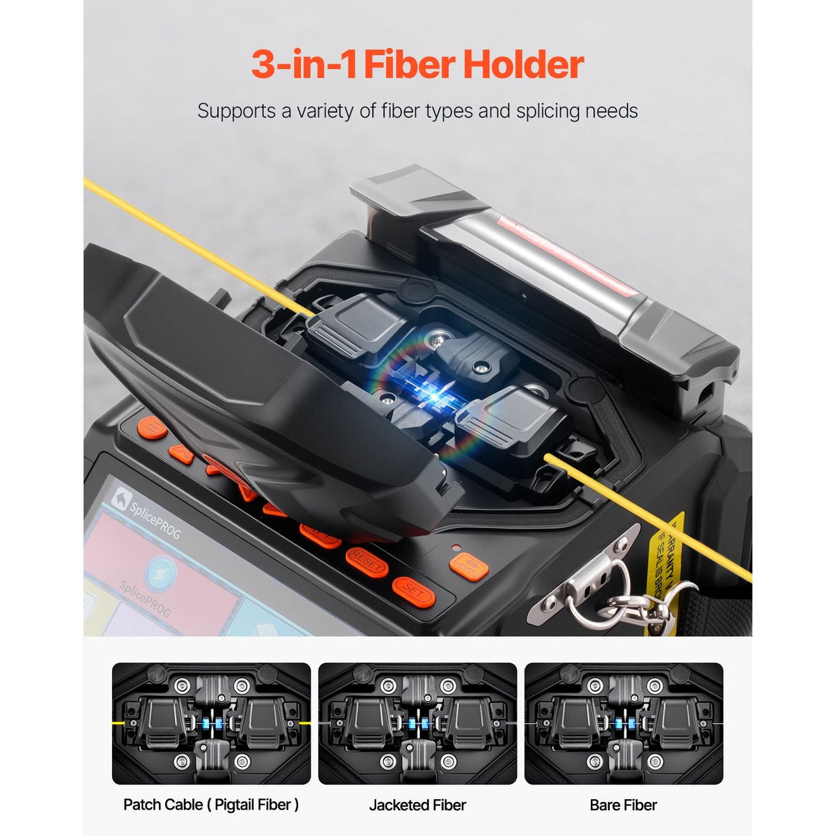 Fiber Fusion Splicer 6 Motors, Core & Clad Alignment Fibers Optic Splicer with 6s Fast Splicing and 13s Heating, 5" LCD Screen, 3 in 1 Fiber Holder, 7800mAh Battery for SM MM DS NZDS Fibers