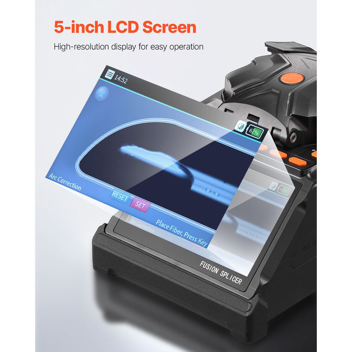Fiber Fusion Splicer 6 Motors, Core & Clad Alignment Fibers Optic Splicer with 6s Fast Splicing and 13s Heating, 5" LCD Screen, 3 in 1 Fiber Holder, 7800mAh Battery for SM MM DS NZDS Fibers