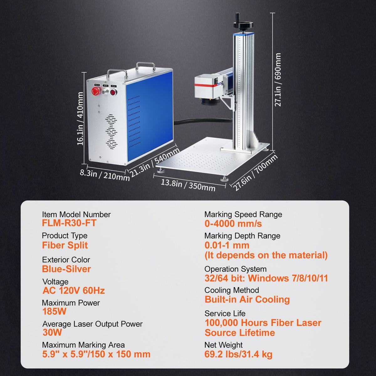 Fiber Laser Marking Machine, 30W Compatible with LightBurn, Fiber Laser Engraving Marking Machine with 5.9" x 5.9" Working Area, Solid State Fiber Laser Engraver for Aluminum Steel Jewelry Gold