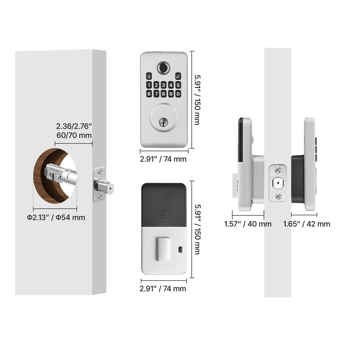 Fingerprint Door Lock, Electronic Biometric Deadbolt with Pioneering Easy-Grip Design, Auto Locking, One-Time Code, Anti-Peeking Password, Keyless Entry Door Lock for Home, Apartment, Silver
