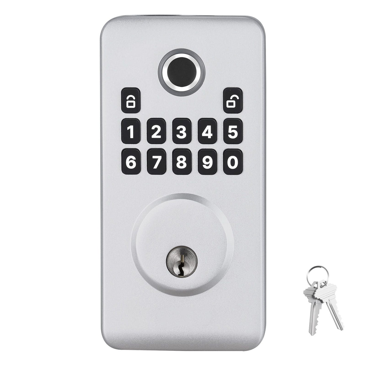 Fingerprint Door Lock, Electronic Biometric Deadbolt with Pioneering Easy-Grip Design, Auto Locking, One-Time Code, Anti-Peeking Password, Keyless Entry Door Lock for Home, Apartment, Silver
