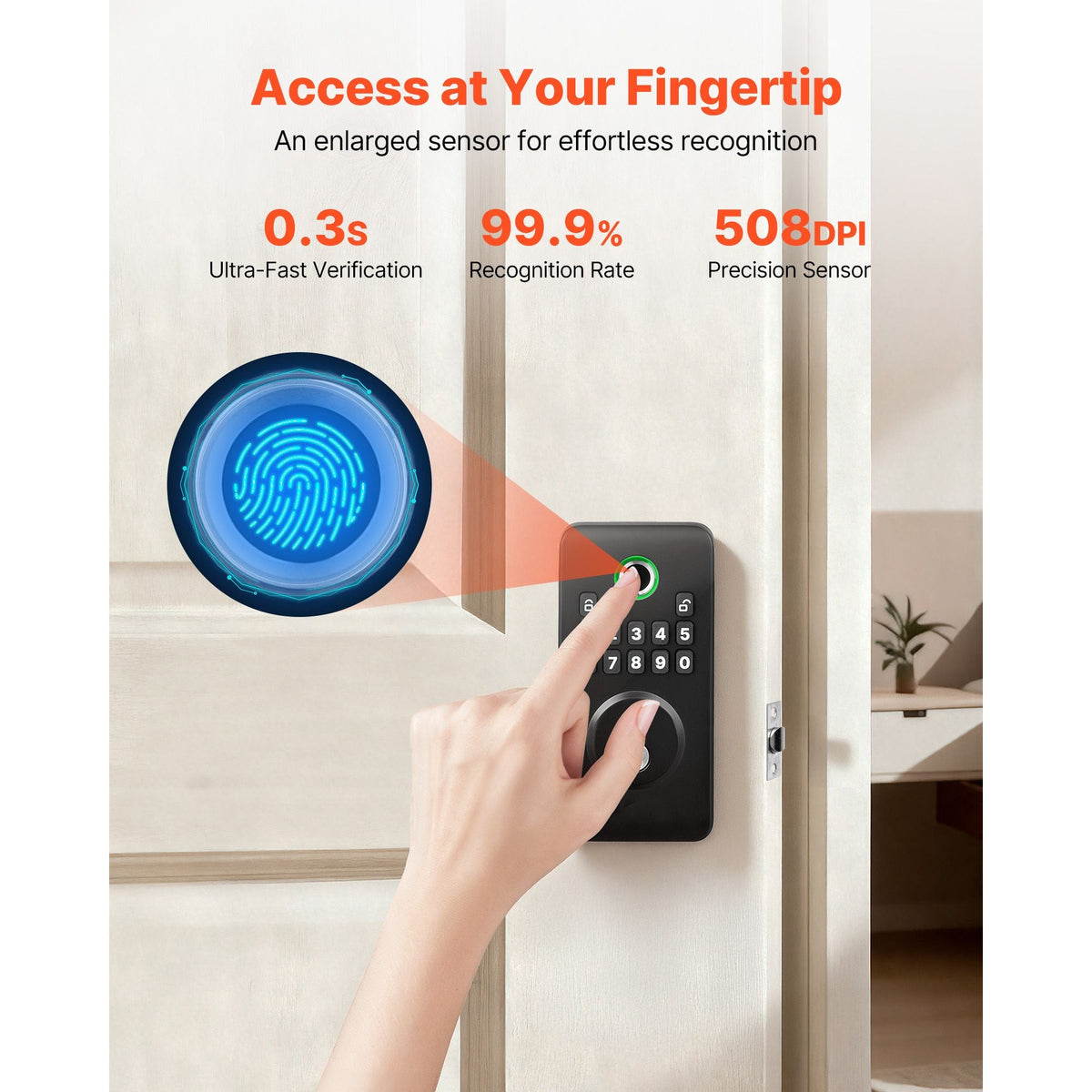 Fingerprint Door Lock, Electronic Biometric Deadbolt with Pioneering Easy-Grip Design, Auto Locking, One-Time Code, Anti-Peeking Password, Keyless Entry Door Lock for Home Use, Matte Black