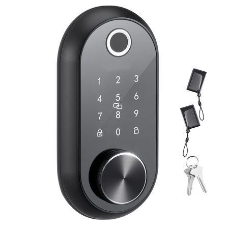 Fingerprint Door Lock, Electronic Biometric Deadbolt with Touchscreen, Auto Locking, One-Time Code, Anti-Peeking Password, Keyless Entry Door Lock with IC Cards, for Home, Apartment, Matte Black