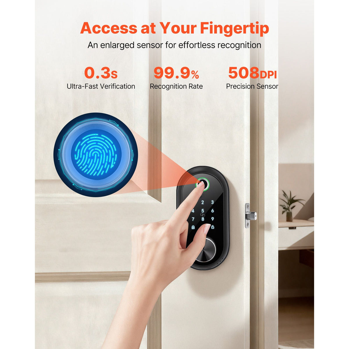 Fingerprint Door Lock, Electronic Biometric Deadbolt with Touchscreen, Auto Locking, One-Time Code, Anti-Peeking Password, Keyless Entry Door Lock with IC Cards, for Home, Apartment, Matte Black