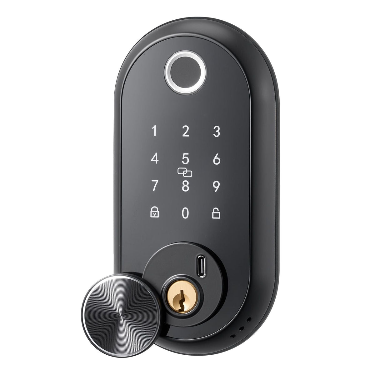 Fingerprint Door Lock, Electronic Biometric Deadbolt with Touchscreen, Auto Locking, One-Time Code, Anti-Peeking Password, Keyless Entry Door Lock with IC Cards, for Home, Apartment, Matte Black