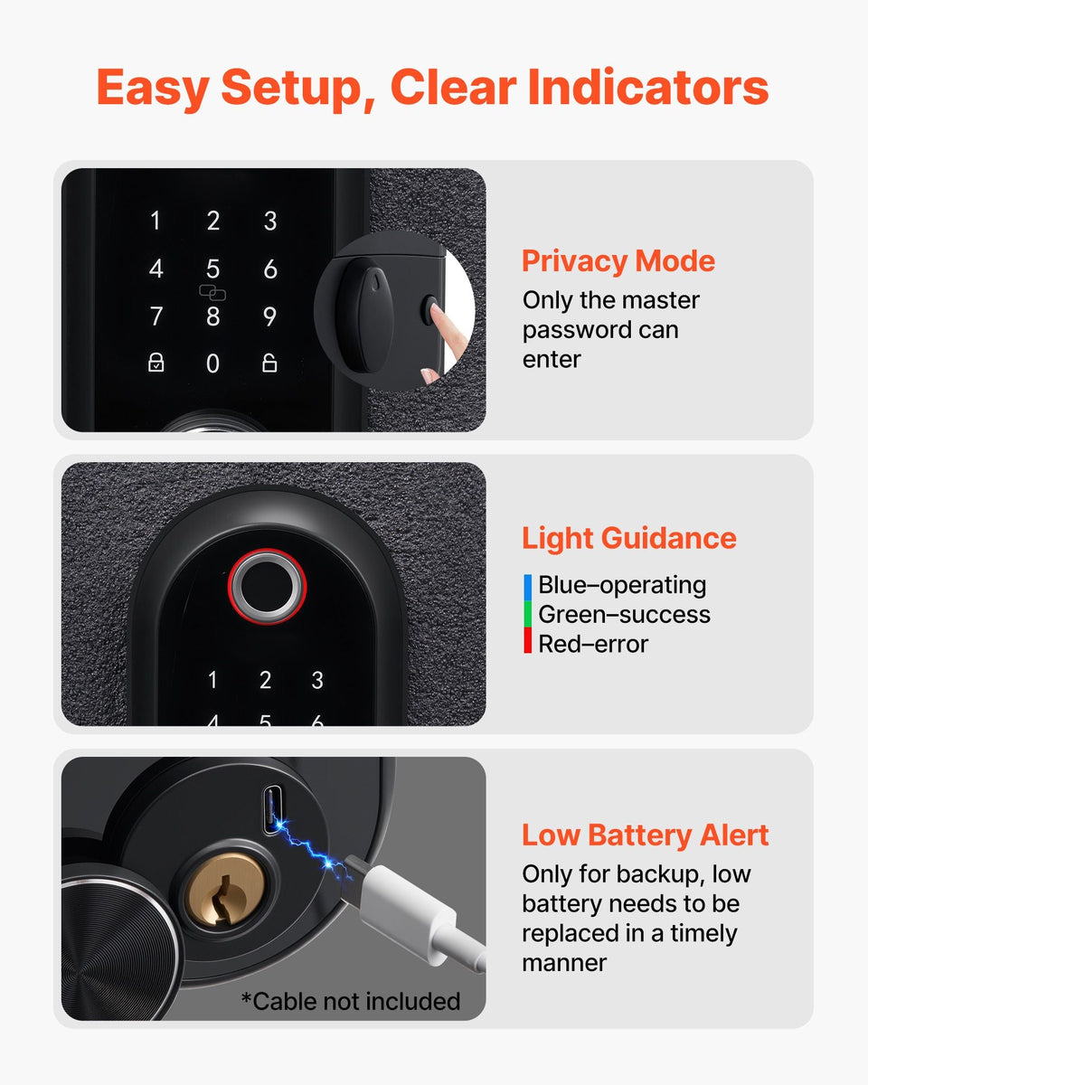 Fingerprint Door Lock, Electronic Biometric Deadbolt with Touchscreen, Auto Locking, One-Time Code, Anti-Peeking Password, Keyless Entry Door Lock with IC Cards, for Home, Apartment, Matte Black