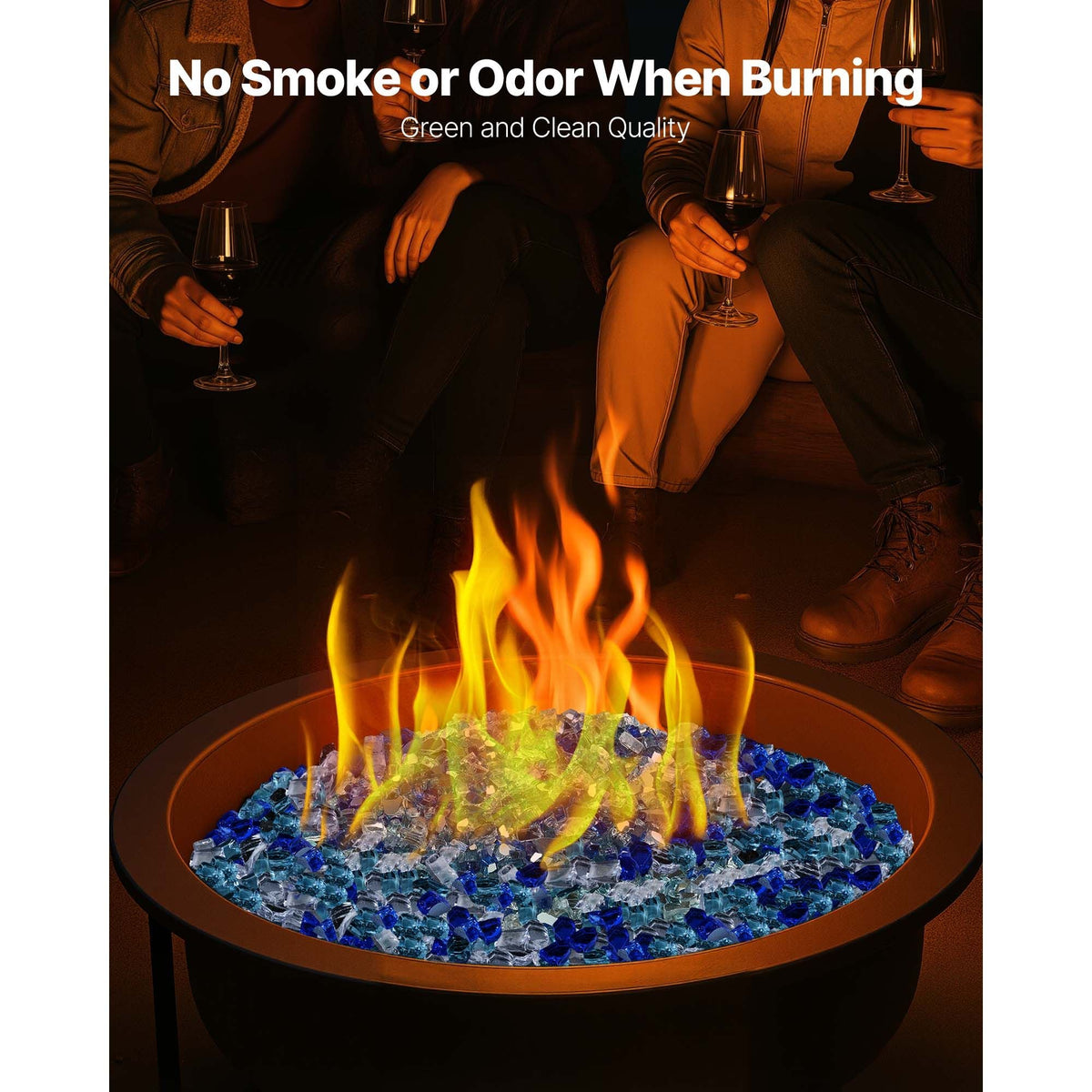 Fire Glass, 10 LBS / 4.5 KG Fireplace Rocks, 1/2-Inch / 12.7 mm Reflective Firepit Glass Rock, High Luster & Smokeless Stone Landscaping for Fire Pit Table, Cobalt Blue + Aqua Blue + Clear