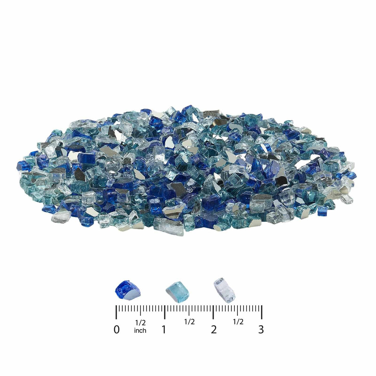 Fire Glass, 10 LBS / 4.5 KG Fireplace Rocks, 1/2-Inch / 12.7 mm Reflective Firepit Glass Rock, High Luster & Smokeless Stone Landscaping for Fire Pit Table, Cobalt Blue + Aqua Blue + Clear