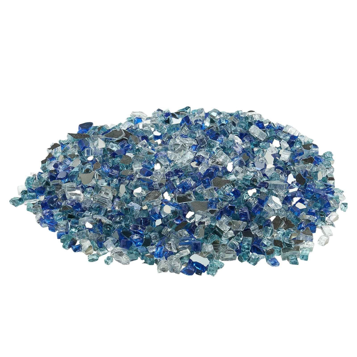 Fire Glass, 10 LBS / 4.5 KG Fireplace Rocks, 1/2-Inch / 12.7 mm Reflective Firepit Glass Rock, High Luster & Smokeless Stone Landscaping for Fire Pit Table, Cobalt Blue + Aqua Blue + Clear