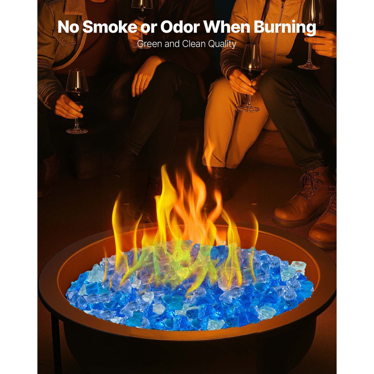 Fire Glass, 10 LBS / 4.5 KG Fireplace Rocks, 3/4-Inch / 19.05 mm Reflective Firepit Glass Rock, High Luster Stone Landscaping for Fire Pit Table, Aqua Blue + Caribbean Blue + Aqua Green