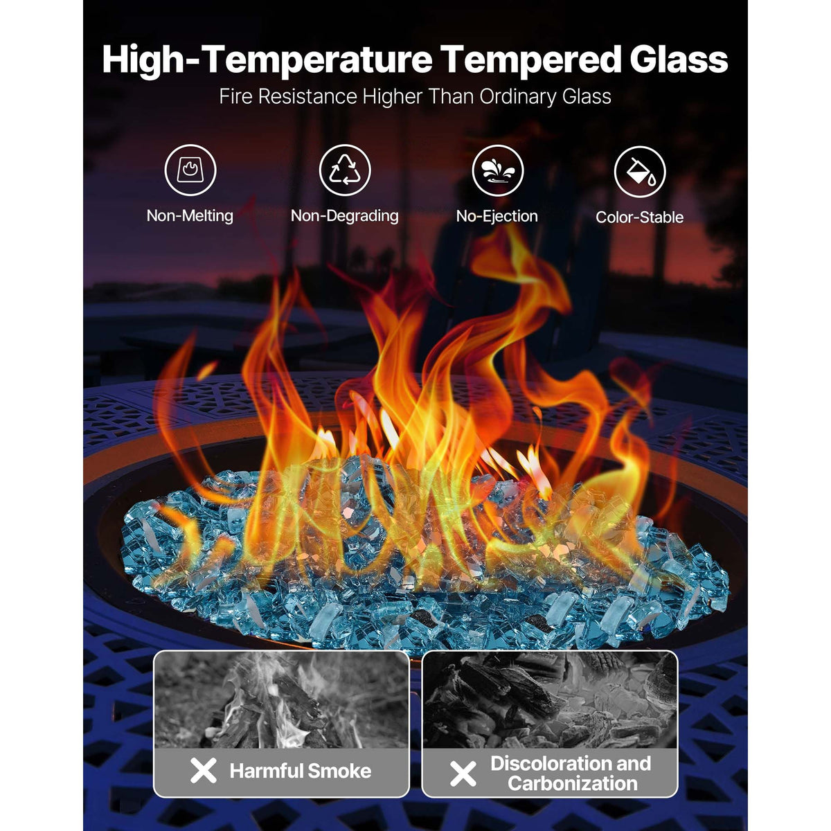 Fire Glass, 10 LBS / 4.5 KG High-Temperature Resistant Fireplace Rocks, 1/2-Inch / 12.7 mm Reflective & Smokeless Firepit Glass Rock, High Luster Stone Landscaping for Fire Pit Table, Aqua Blue