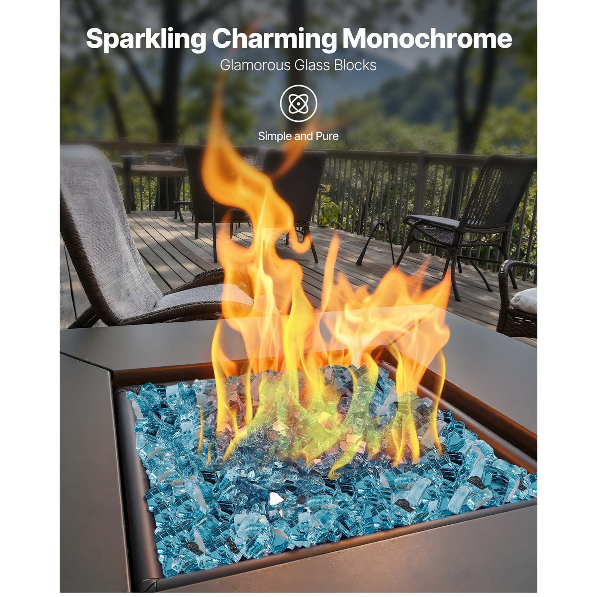 Fire Glass, 10 LBS / 4.5 KG High-Temperature Resistant Fireplace Rocks, 1/2-Inch / 12.7 mm Reflective & Smokeless Firepit Glass Rock, High Luster Stone Landscaping for Fire Pit Table, Aqua Blue