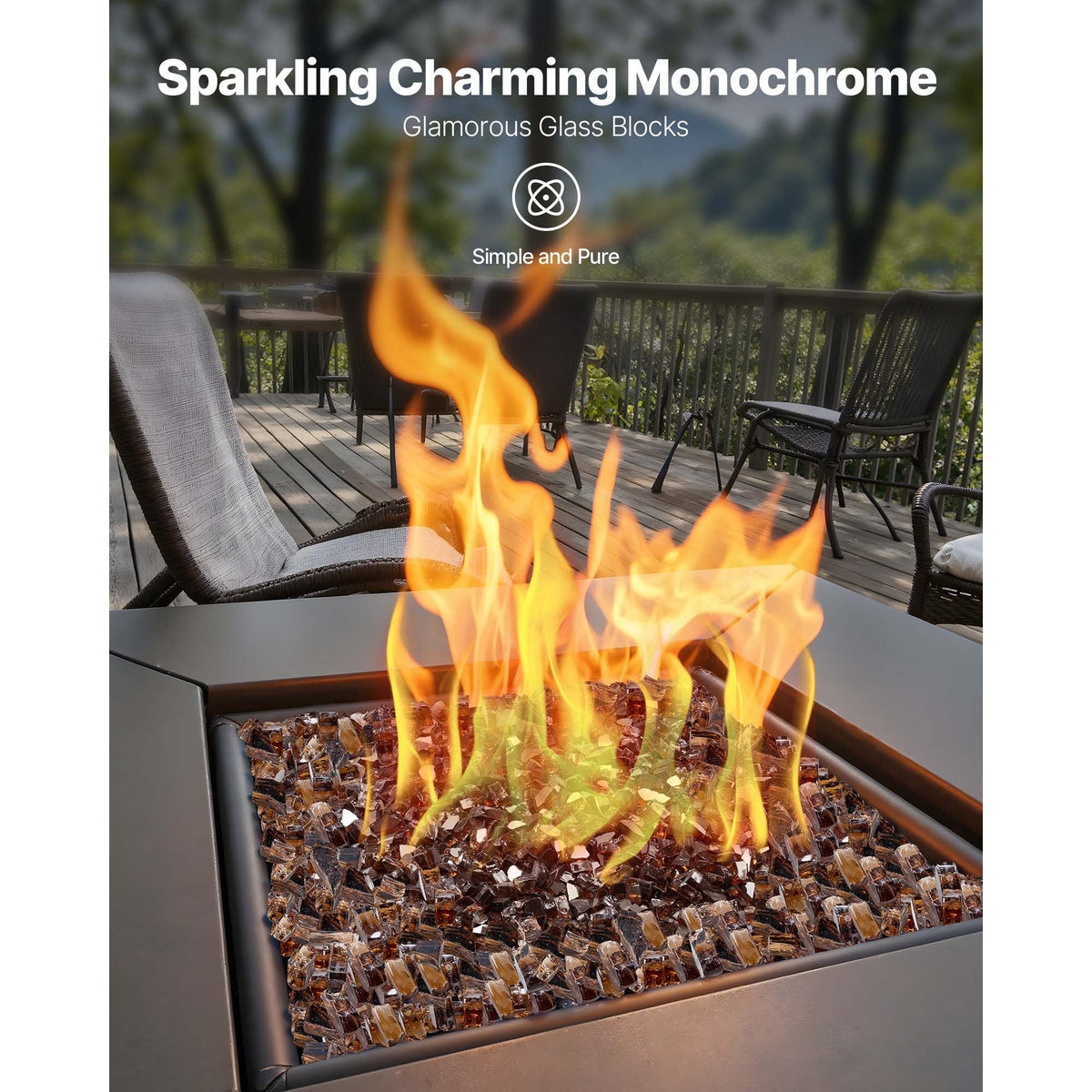 Fire Glass, 10 LBS / 4.5 KG High-Temperature Resistant Fireplace Rocks, 1/2-Inch / 12.7 mm Reflective & Smokeless Firepit Glass Rock, High Luster Stone Landscaping for Fire Pit Table, Copper