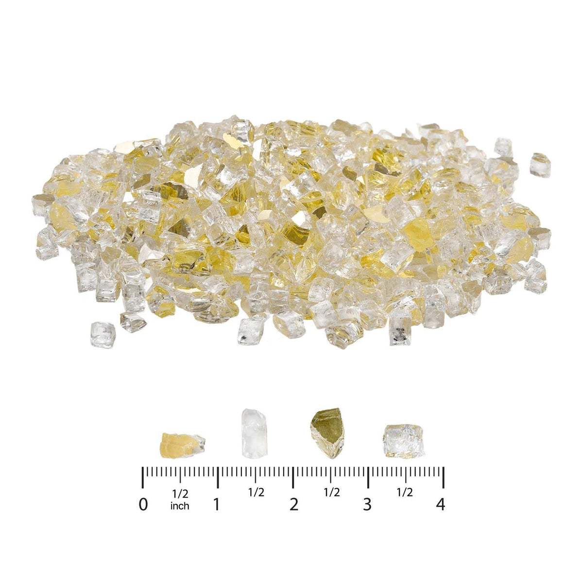 Fire Glass, 10 LBS / 4.5 KG High-Temperature Resistant Fireplace Rocks, 1/2-Inch / 12.7 mm Reflective & Smokeless Firepit Glass Rock, High Luster Stone Landscaping for Fire Pit Table, Gold
