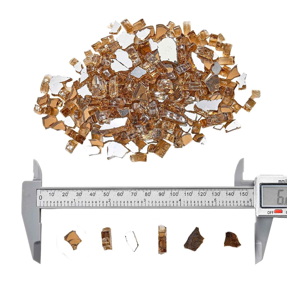 Fire Glass, 10 LBS / 4.5 KG High-Temperature Resistant Fireplace Rocks, 1/4-Inch / 6.35 mm Reflective & Smokeless Firepit Glass Rock, High Luster Stone Landscaping for Fire Pit Table, Copper