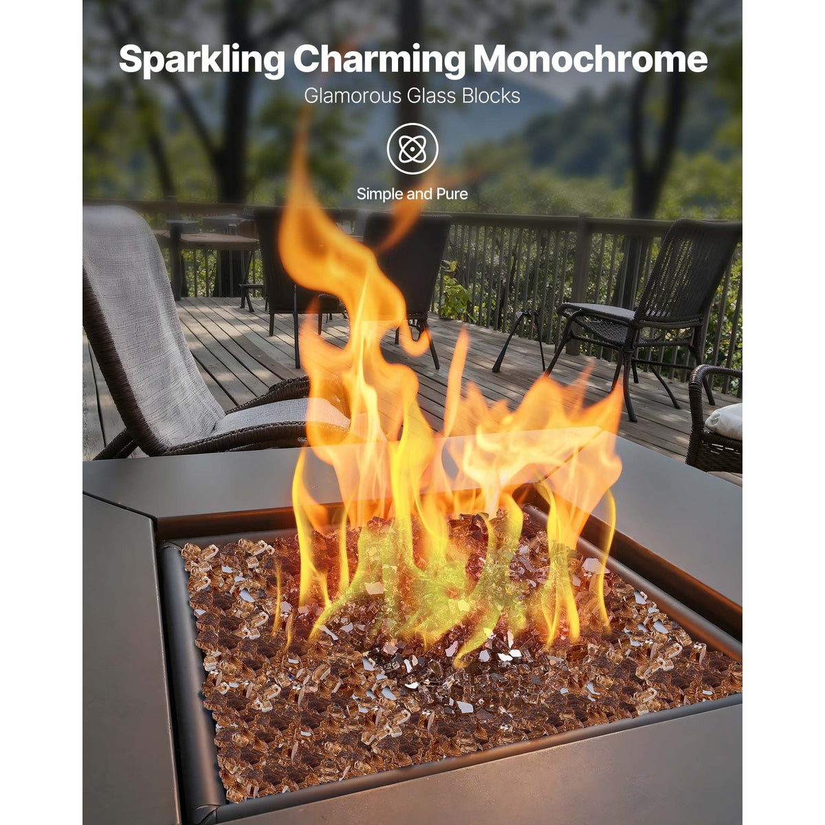 Fire Glass, 10 LBS / 4.5 KG High-Temperature Resistant Fireplace Rocks, 1/4-Inch / 6.35 mm Reflective & Smokeless Firepit Glass Rock, High Luster Stone Landscaping for Fire Pit Table, Copper