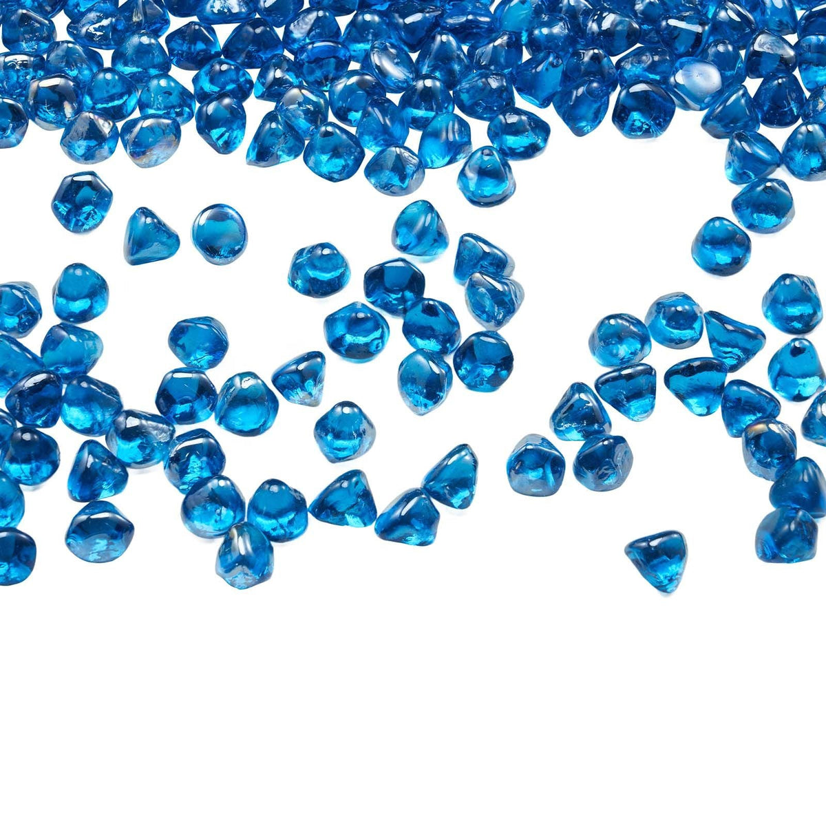 Fire Glass, 10LBS / 4.5KG High-Temperature Resistant Fireplace Rocks, 1 Inch / 25.4 mm Reflective Firepit Glass Diamond Beads, High Luster Stone Landscaping for Fire Pit Table, Caribbean Blue