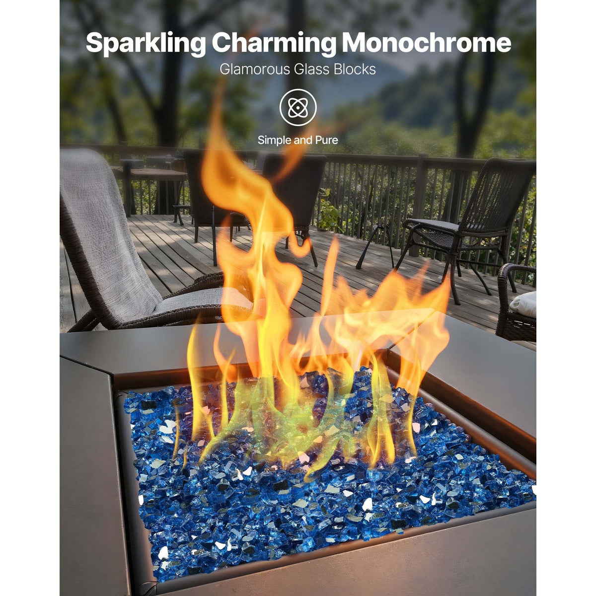 Fire Glass, 10LBS / 4.5KG High-Temperature Resistant Fireplace Rocks, 1/2-Inch / 12.7 mm Reflective & Smokeless Firepit Glass Rock, High Luster Stone Landscaping for Fire Pit Table, Pacific Blue