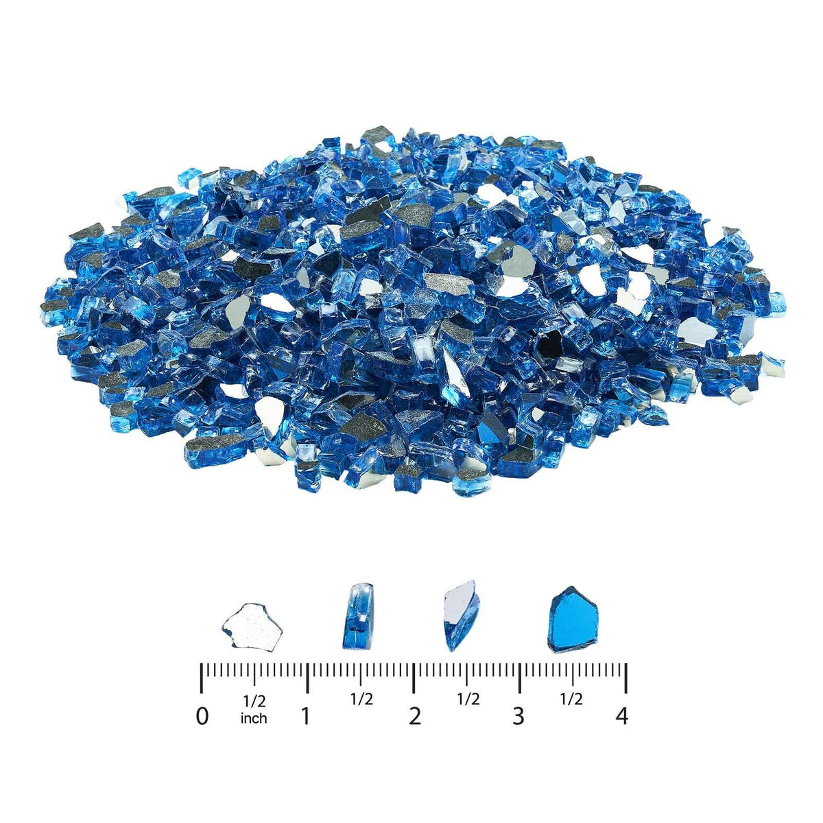 Fire Glass, 10LBS / 4.5KG High-Temperature Resistant Fireplace Rocks, 1/2-Inch / 12.7 mm Reflective & Smokeless Firepit Glass Rock, High Luster Stone Landscaping for Fire Pit Table, Pacific Blue