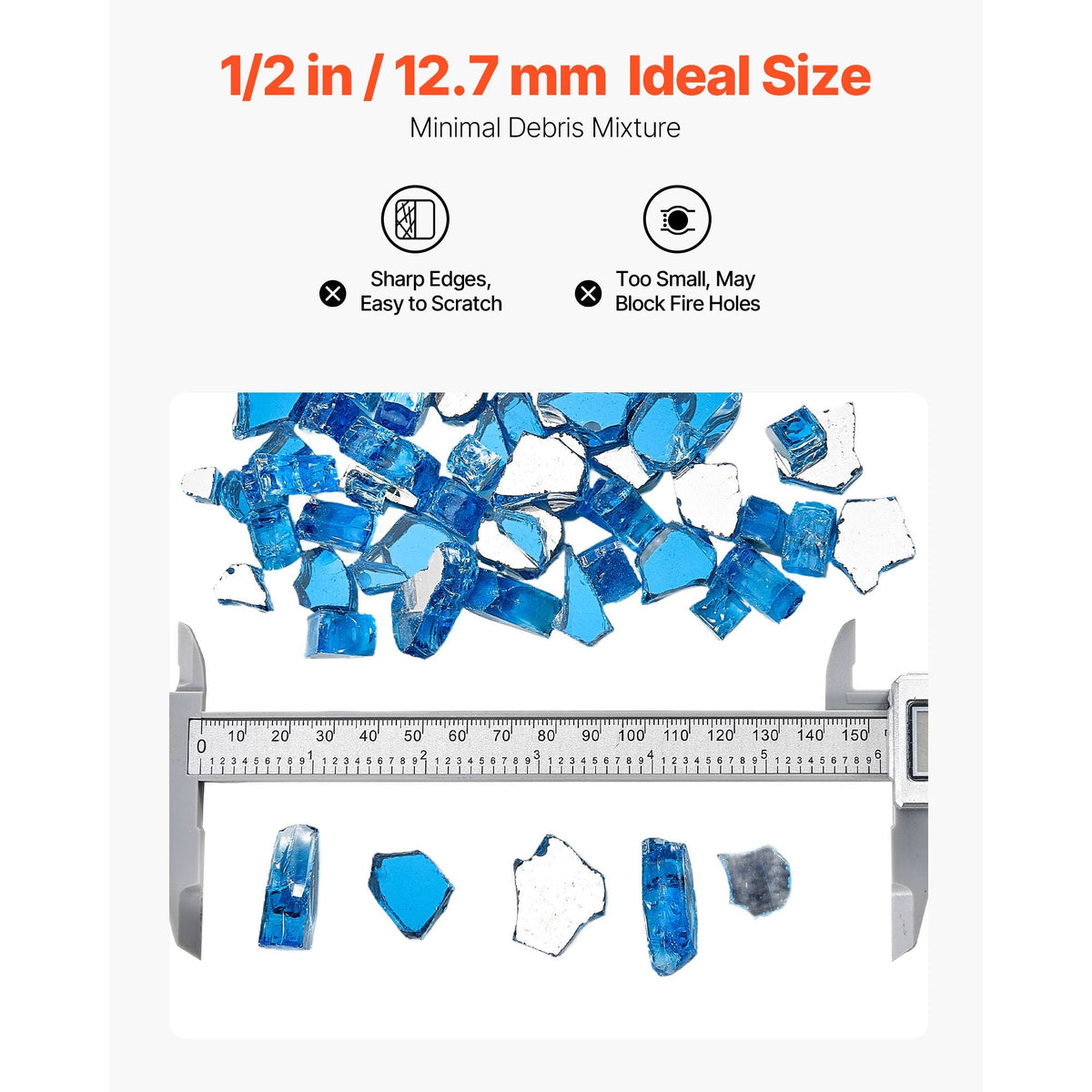 Fire Glass, 10LBS / 4.5KG High-Temperature Resistant Fireplace Rocks, 1/2-Inch / 12.7 mm Reflective & Smokeless Firepit Glass Rock, High Luster Stone Landscaping for Fire Pit Table, Pacific Blue