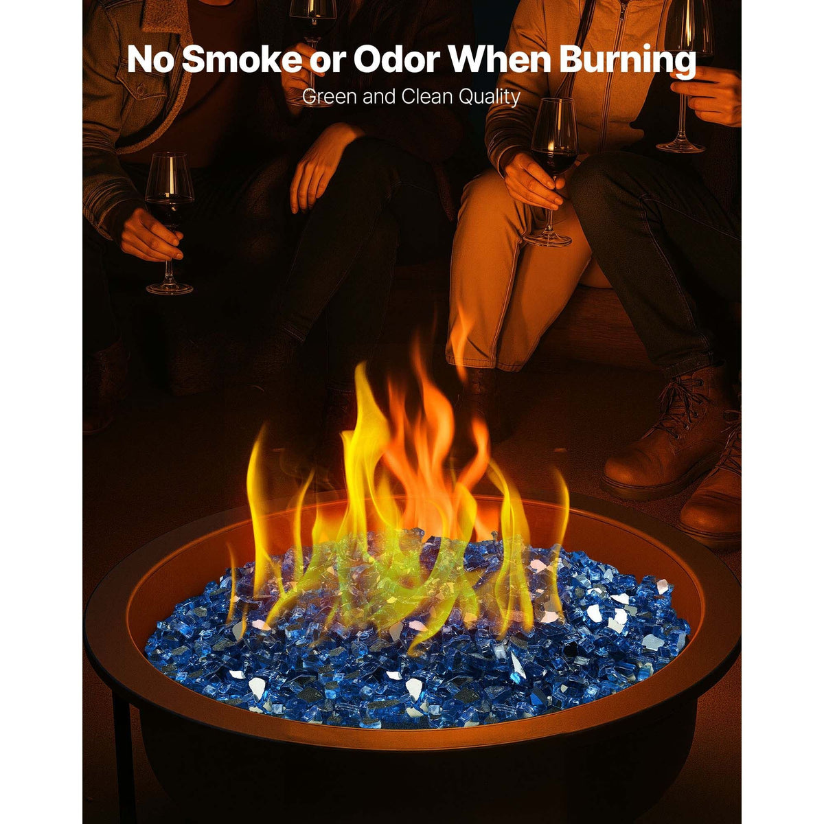 Fire Glass, 10LBS / 4.5KG High-Temperature Resistant Fireplace Rocks, 1/2-Inch / 12.7 mm Reflective & Smokeless Firepit Glass Rock, High Luster Stone Landscaping for Fire Pit Table, Pacific Blue