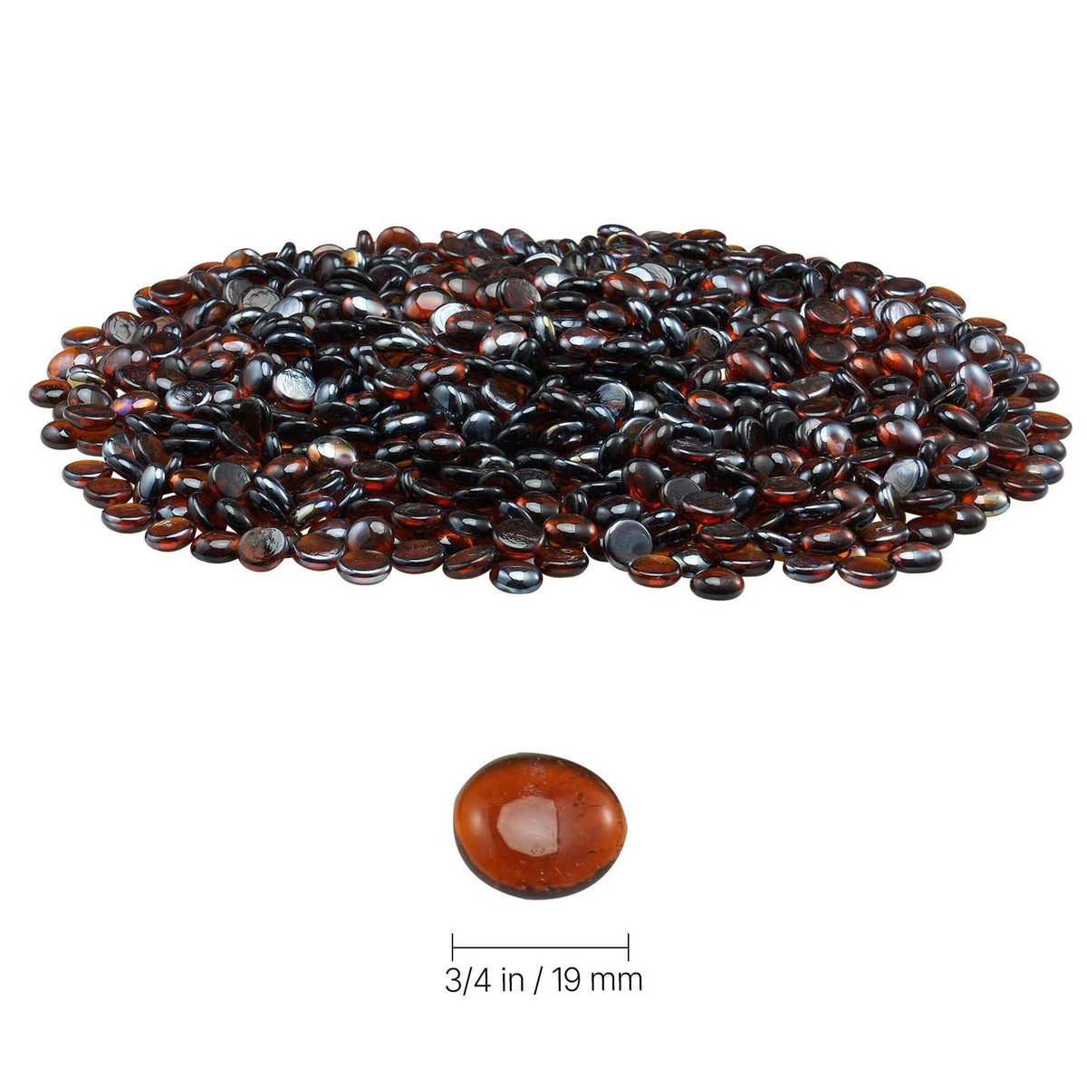 Fire Glass, 10LBS / 4.5KG High-Temperature Resistant Fireplace Rocks, 3/4-Inch / 19.05 mm Reflective & Smokeless Firepit Glass Beads, High Luster Stone Landscaping for Fire Pit Table, Rich Amber