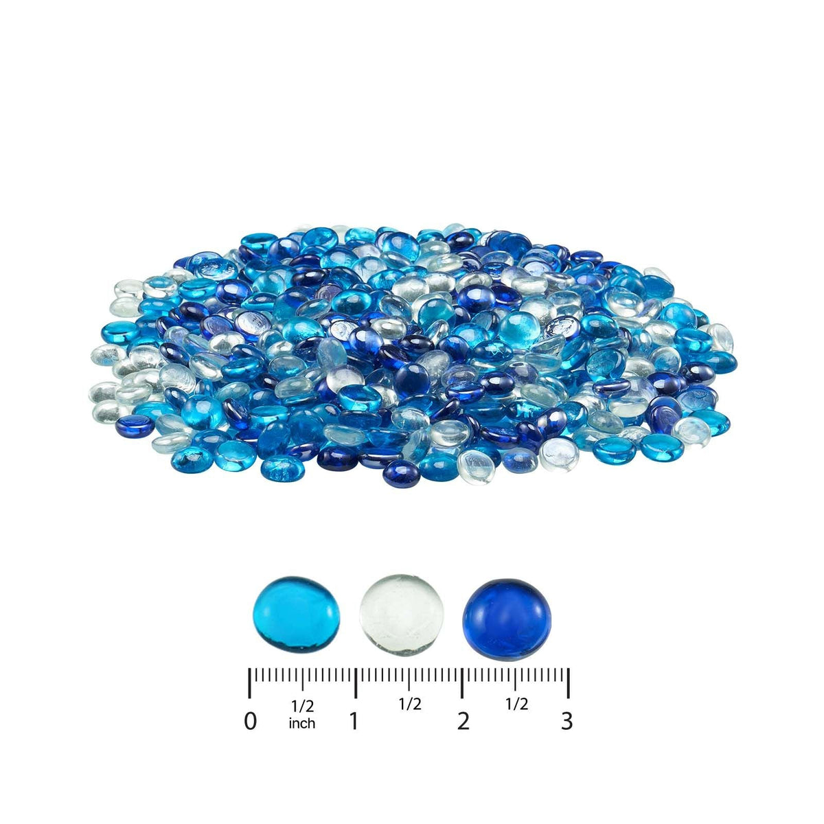 Fire Glass, 10LBS / 4.5KG Smokeless & Fireplace Rocks, 3/4-Inch / 19.05 mm Reflective Firepit Glass Beads, High Luster Stone Landscaping for Fire Pit Table, Cobalt Blue + Caribbean Blue + Clear