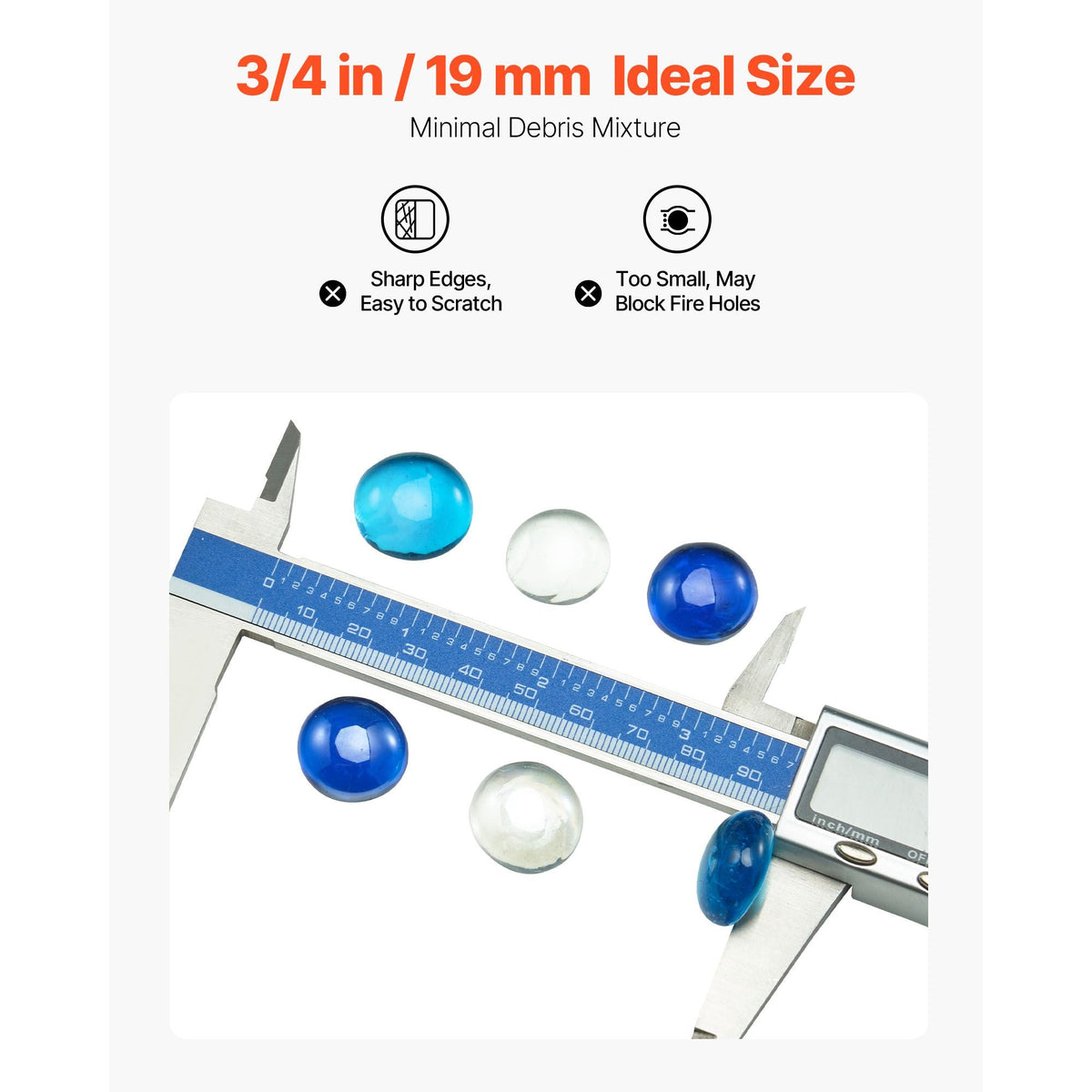 Fire Glass, 10LBS / 4.5KG Smokeless & Fireplace Rocks, 3/4-Inch / 19.05 mm Reflective Firepit Glass Beads, High Luster Stone Landscaping for Fire Pit Table, Cobalt Blue + Caribbean Blue + Clear