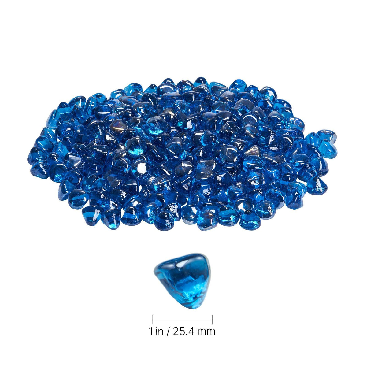 Fire Glass, 20 LBS / 9 KG High-Temperature Resistant Fireplace Rocks, 1 Inch / 25.4 mm Reflective Firepit Glass Diamond Beads, High Luster Stone Landscaping for Fire Pit Table, Caribbean Blue