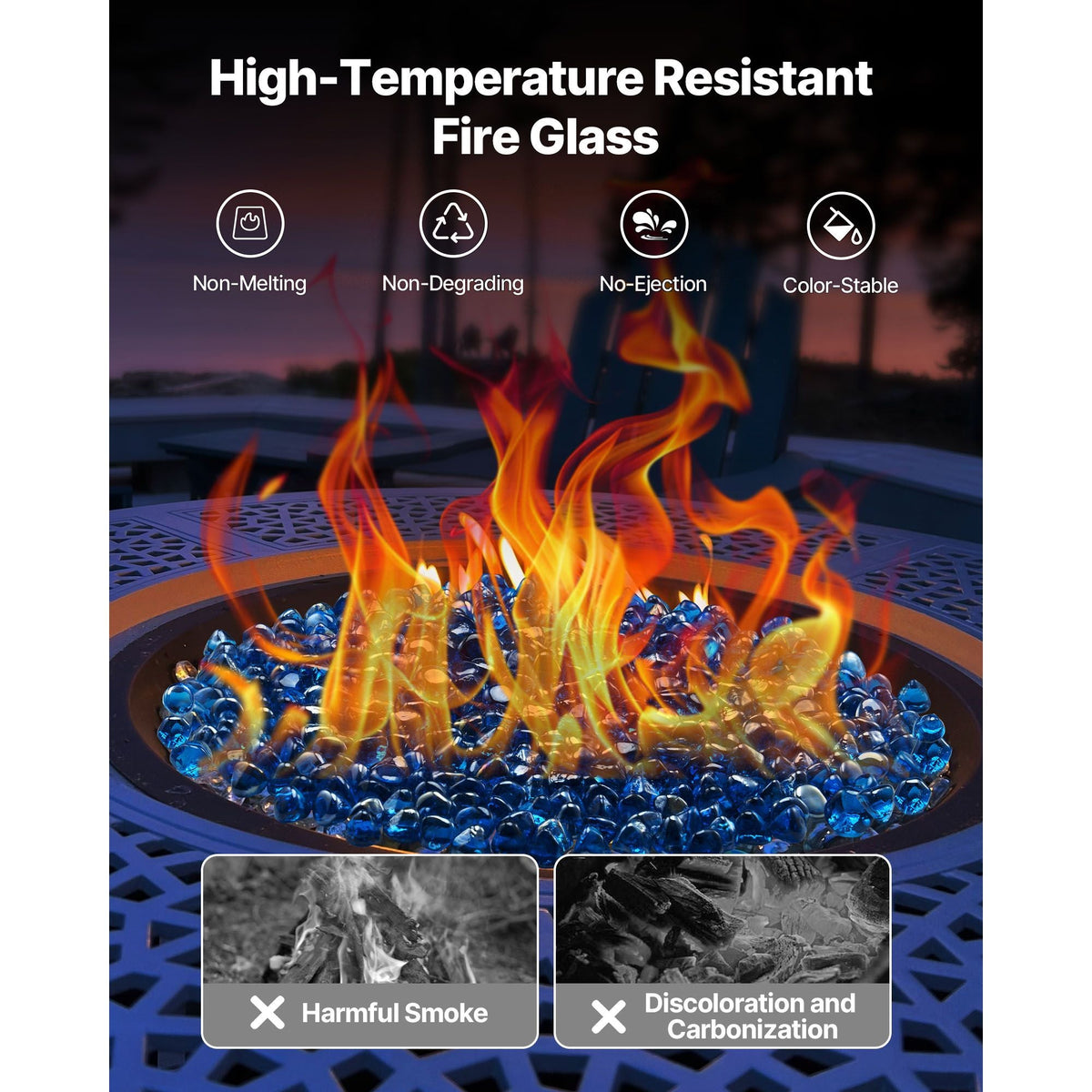 Fire Glass, 20 LBS / 9 KG High-Temperature Resistant Fireplace Rocks, 1 Inch / 25.4 mm Reflective Firepit Glass Diamond Beads, High Luster Stone Landscaping for Fire Pit Table, Caribbean Blue