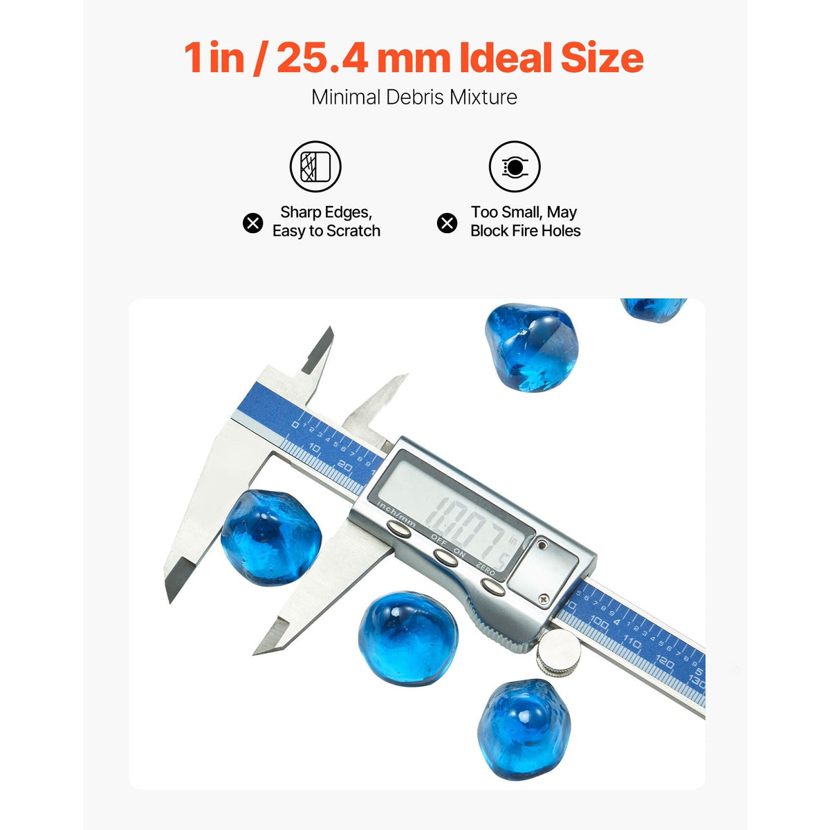 Fire Glass, 20 LBS / 9 KG High-Temperature Resistant Fireplace Rocks, 1 Inch / 25.4 mm Reflective Firepit Glass Diamond Beads, High Luster Stone Landscaping for Fire Pit Table, Caribbean Blue