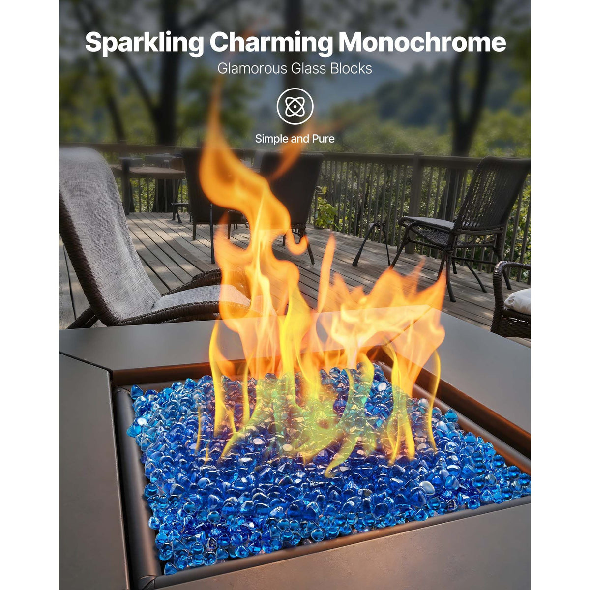 Fire Glass, 20 LBS / 9 KG High-Temperature Resistant Fireplace Rocks, 1 Inch / 25.4 mm Reflective Firepit Glass Diamond Beads, High Luster Stone Landscaping for Fire Pit Table, Caribbean Blue
