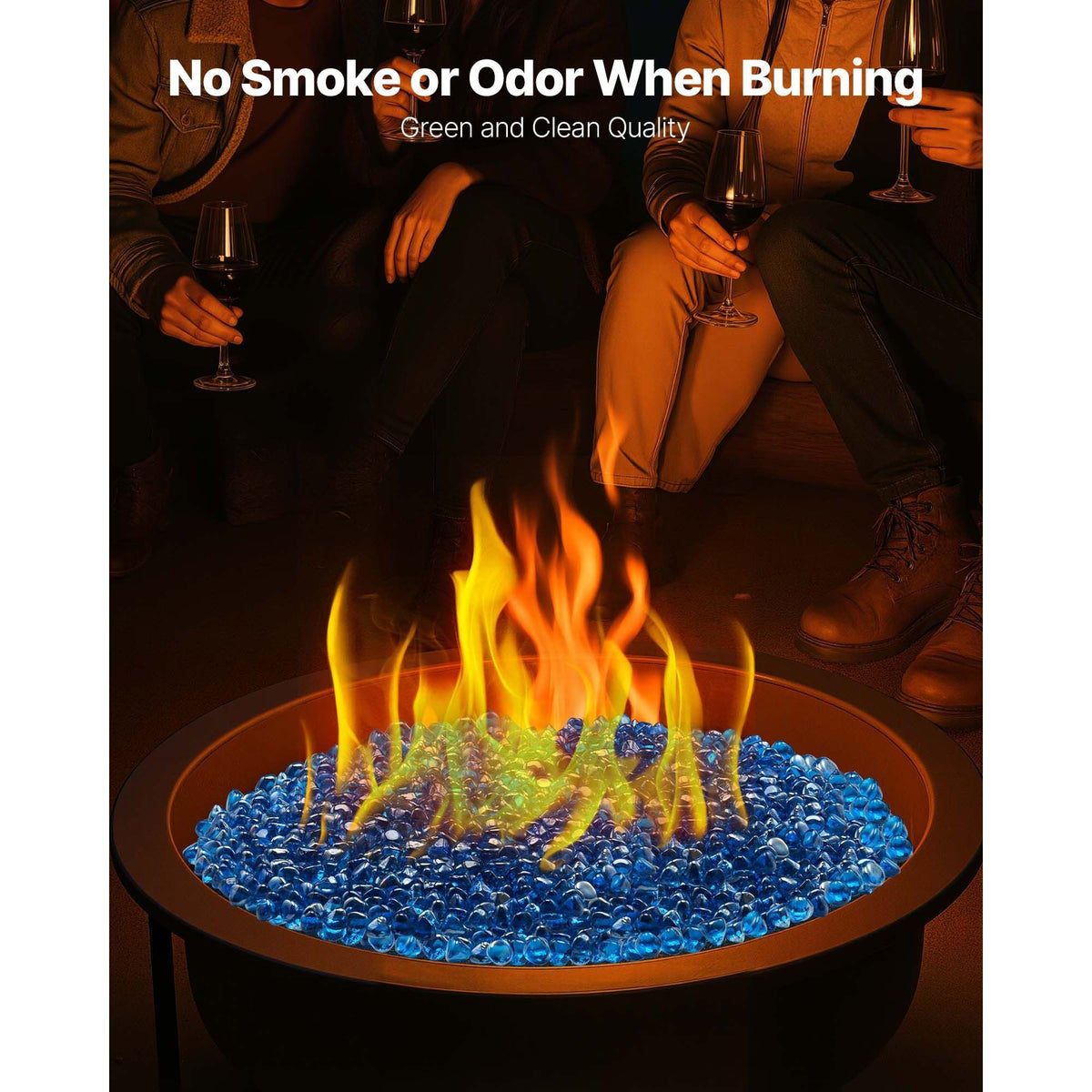 Fire Glass, 20 LBS / 9 KG High-Temperature Resistant Fireplace Rocks, 1 Inch / 25.4 mm Reflective Firepit Glass Diamond Beads, High Luster Stone Landscaping for Fire Pit Table, Caribbean Blue