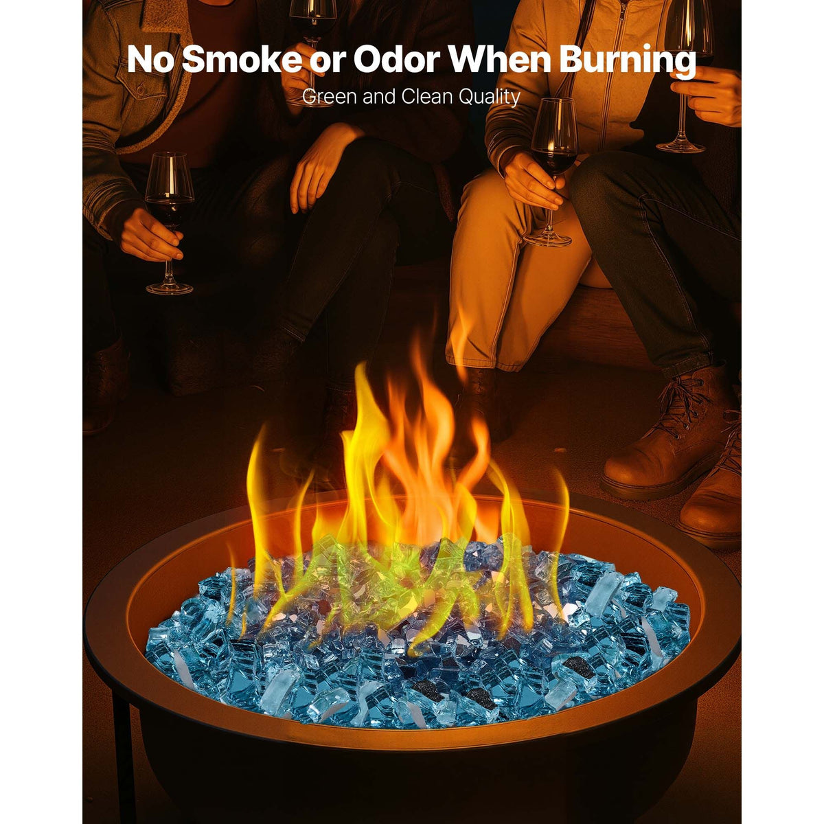 Fire Glass, 20 LBS / 9 KG High-Temperature Resistant Fireplace Rocks, 1/2-Inch / 12.7 mm Reflective & Smokeless Firepit Glass Rock, High Luster Stone Landscaping for Fire Pit Table, Aqua Blue