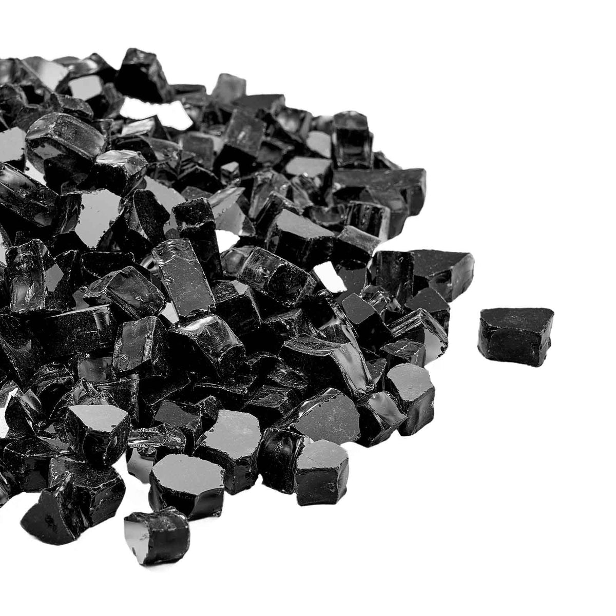 Fire Glass, 20 LBS / 9.0 KG High-Temperature Resistant Fireplace Rocks, 1/2-Inch / 12.7 mm Reflective & Smokeless Firepit Glass Rock, High Luster Stone Landscaping for Fire Pit Table, Black