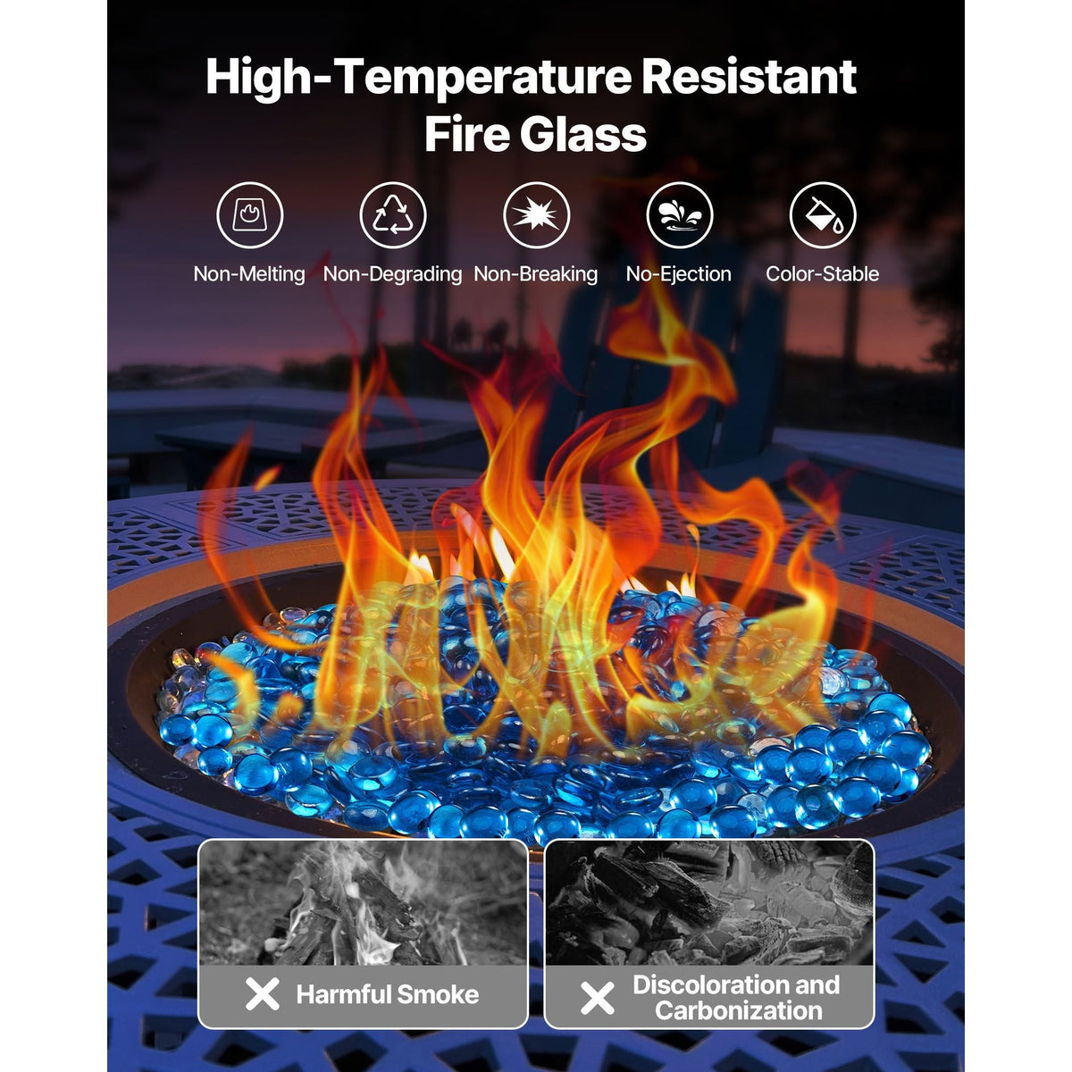 Fire Glass, 20 lbs / 9.0 kg High-Temperature Resistant Fireplace Rocks, 3/4-Inch / 19.05 mm Reflective Firepit Glass Beads, High Luster Stone Landscaping for Fire Pit Table, Caribbean Blue