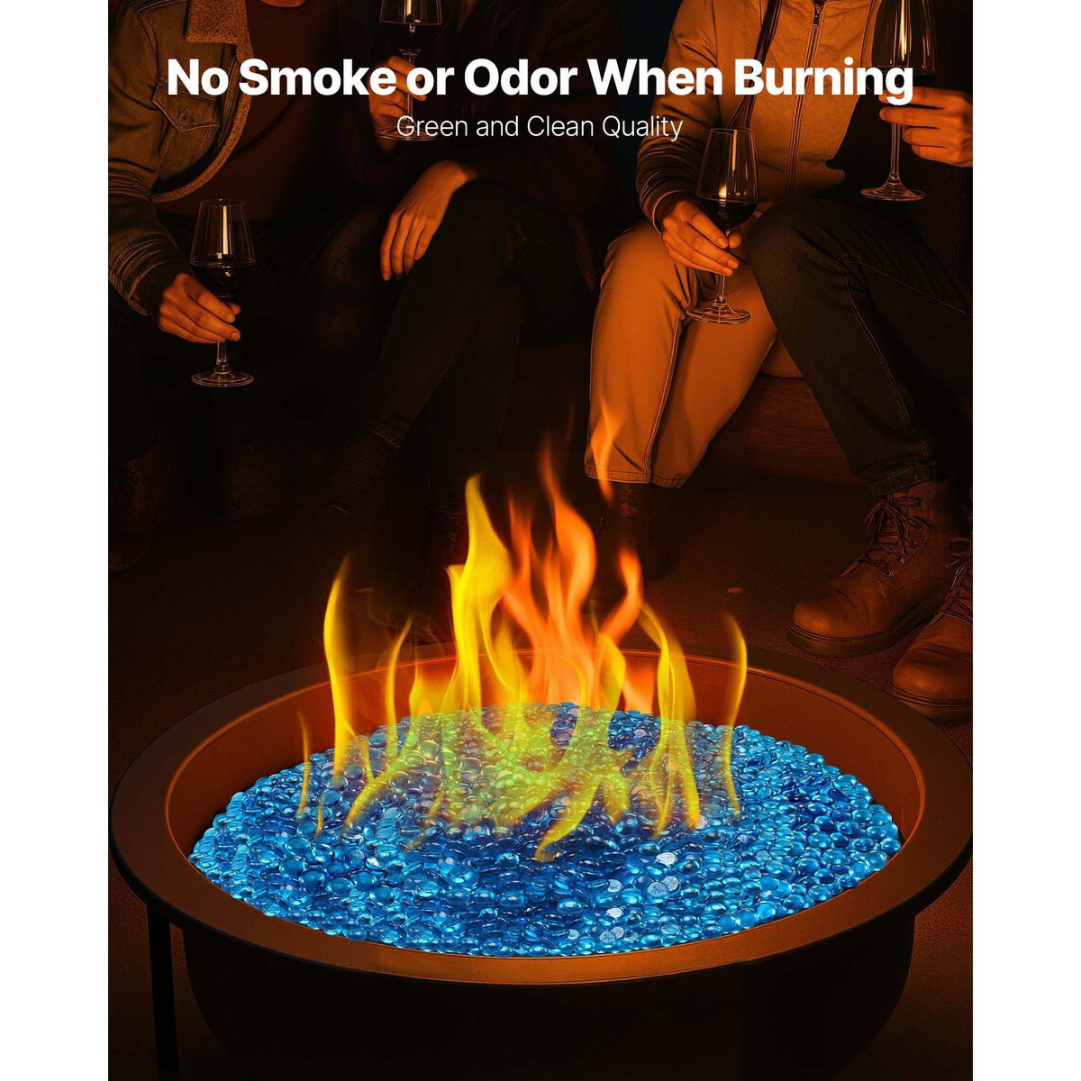 Fire Glass, 20 lbs / 9.0 kg High-Temperature Resistant Fireplace Rocks, 3/4-Inch / 19.05 mm Reflective Firepit Glass Beads, High Luster Stone Landscaping for Fire Pit Table, Caribbean Blue