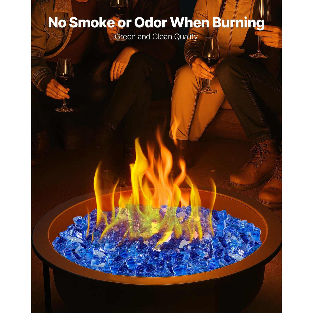 Fire Glass, 35LBS / 15.88KG High-Temperature Resistant Fireplace Rocks, 1/2-Inch / 12.7mm Reflective & Smokeless Firepit Glass Rock, High Luster Stone Landscaping for Fire Pit Table, Cobalt Blue