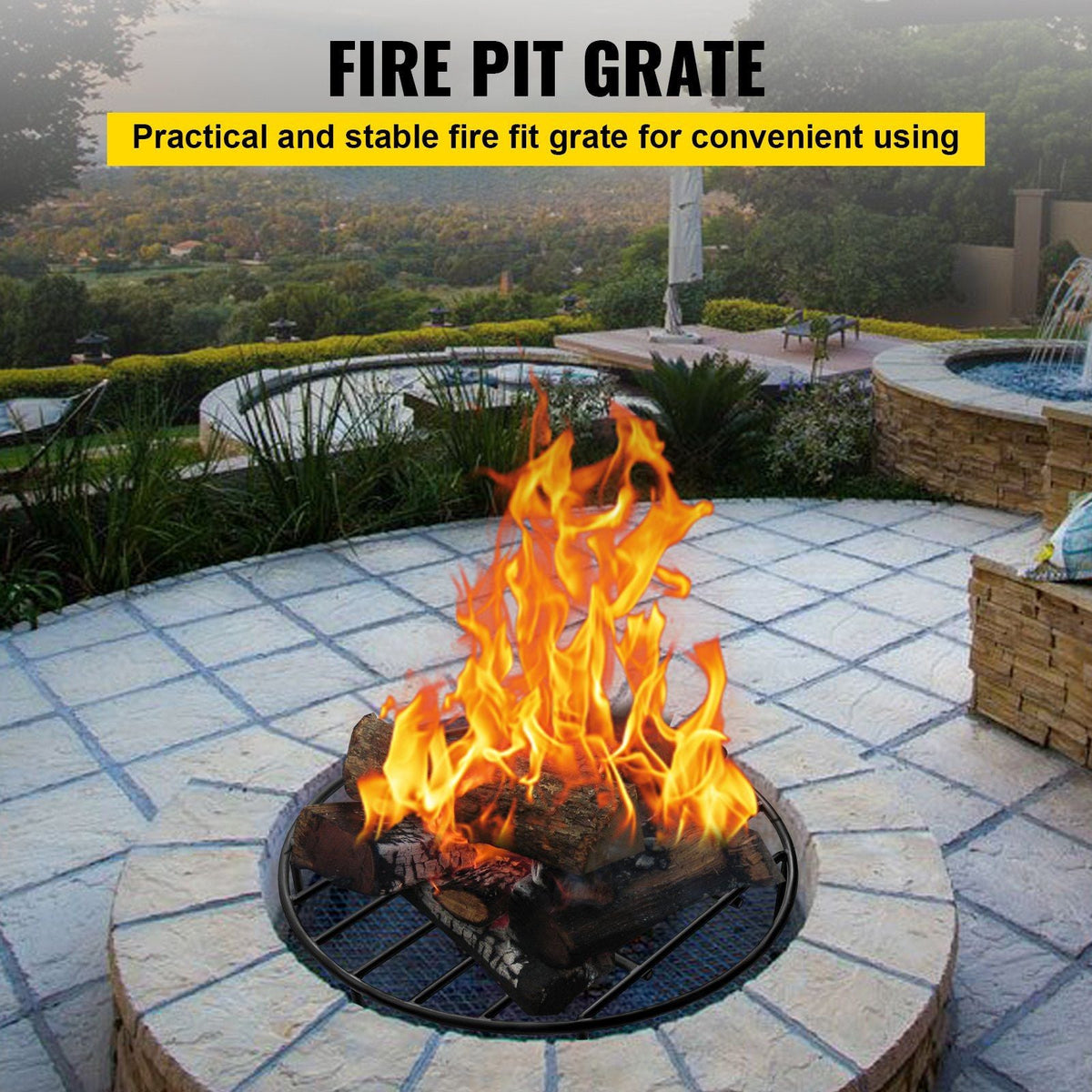 Fire Pit Grate, Heavy Duty Iron Round Firewood Grate, Round Wood Fire Pit Grate 24", Firepit Grate with Black Paint, Fire Grate with 7 Removable Round Legs for Burning Fireplace and Firepits